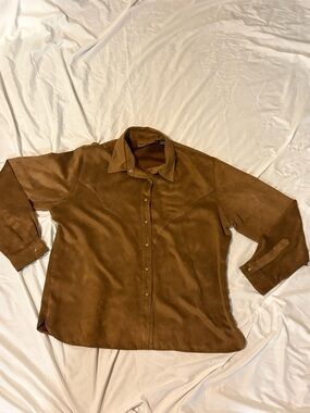 Size XL Saddle Ridge Men's Brown Suede Button-Up Shirt